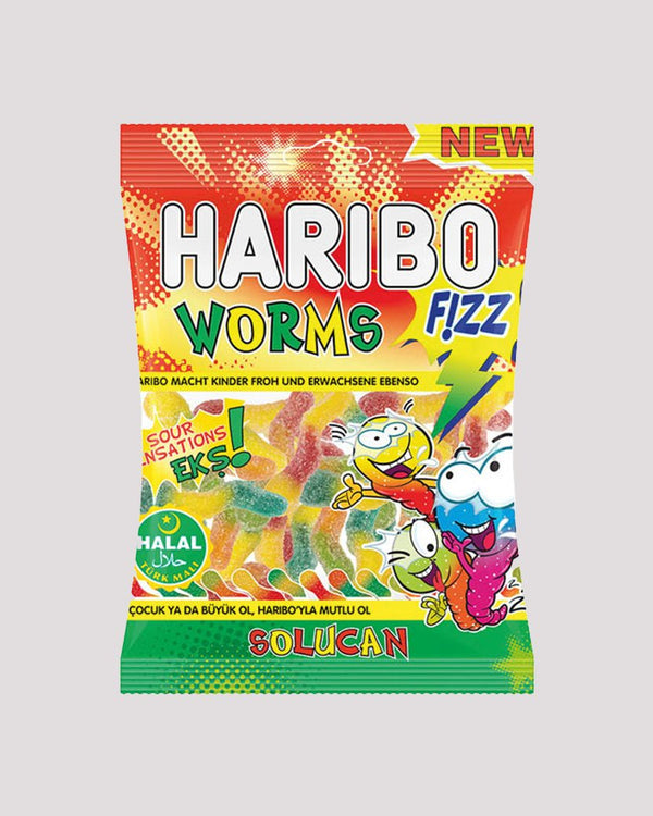 Haribo Halal Gusanos Fizz - Gusanos ácidos (80g) - Haribo Halal